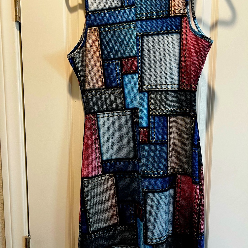 Never worn denim color block dress.